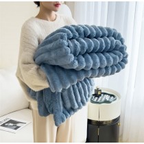 『今年冬天就它了！』北歐簡約線條毛绒溫感雙面毯-超柔輕薄款-藍色\午睡毯\毯子\毛毯\空調毯\車用毯\沙發毯\littlemore-共9款-WB1002